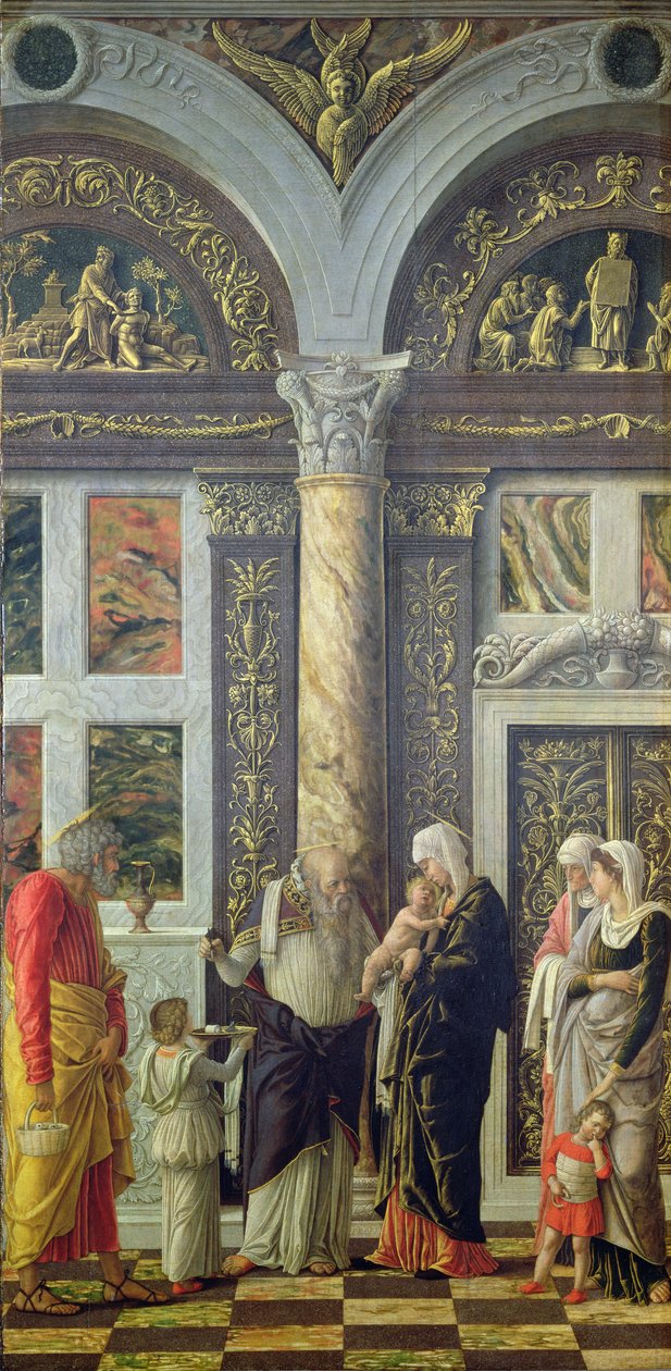 The Circumcision, centrální panel z oltáře, c.1466 (tempera na panelu) (viz také 50042) od Andrea Mantegna