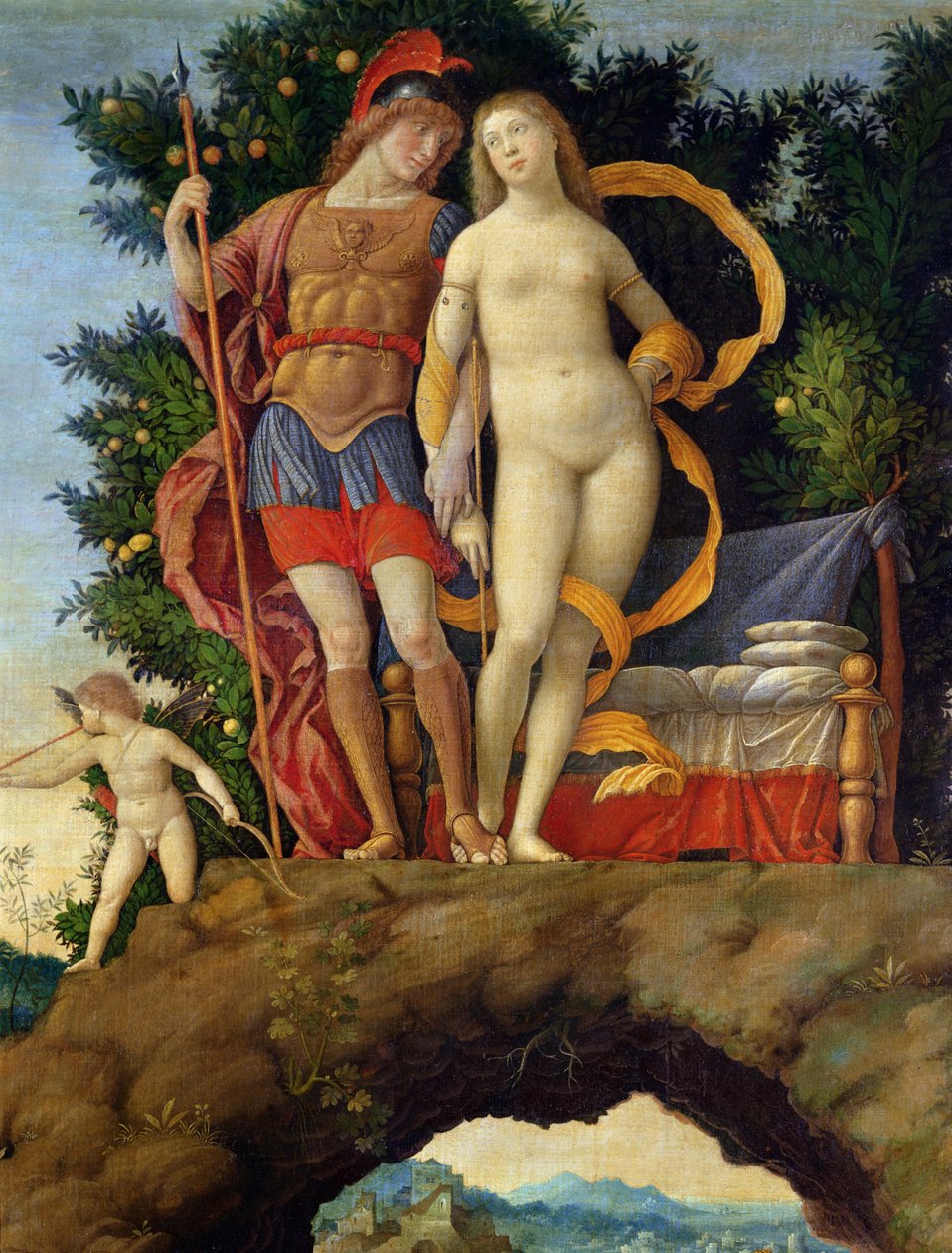 Parnas, detail Venuše a Marsu od Andrea Mantegna