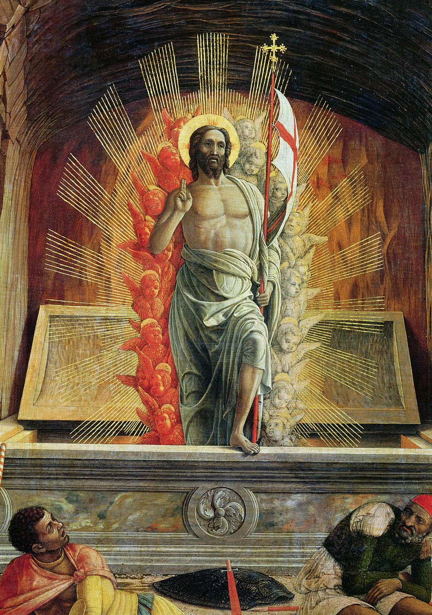 Vzkříšení, pravý panel predel z oltářního obrazu sv. Zena z Verony, 1456-60 (detail 214239) od Andrea Mantegna
