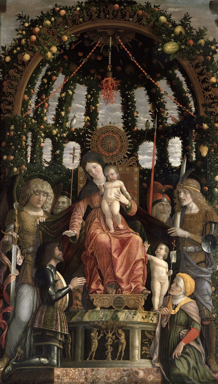 Panna vítězství aneb Madona s dítětem trůnící se šesti svatými a zbožňovaná Gian-Francescem II Gonzagou, uvedena do provozu v roce 1495 od Andrea Mantegna