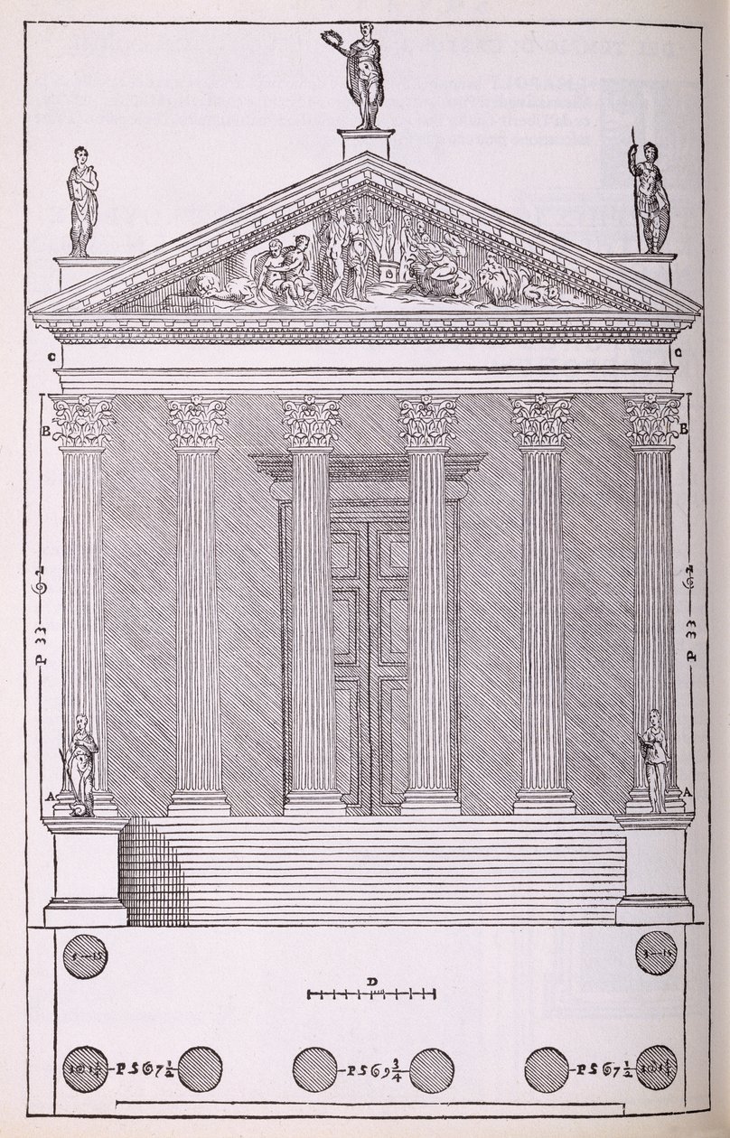 Elevation of the Temple of Castor and Pollux, ilustrace z faksimilní kopie 