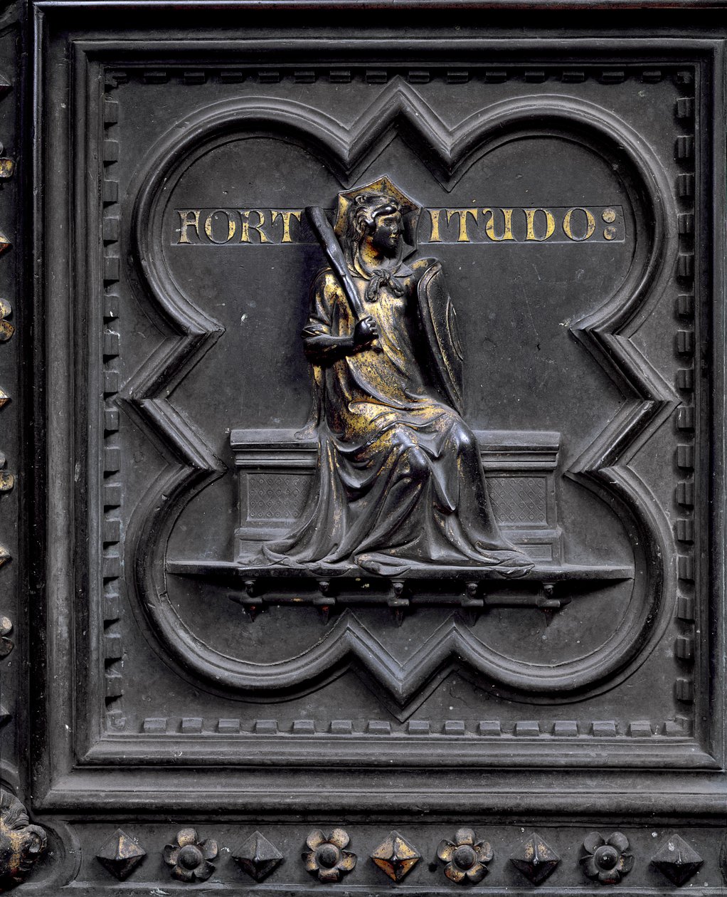 Fortitude, panel E od jižních dveří baptisteria San Giovanni, 1336 (bronz) od Andrea Pisano