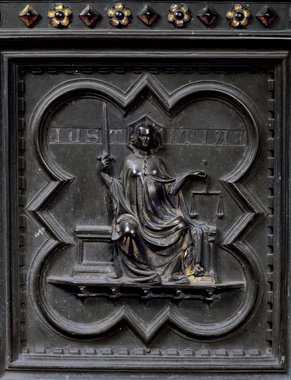 Spravedlnost, panel G jižních dveří baptisteria San Giovanni, 1336 (bronz) od Andrea Pisano