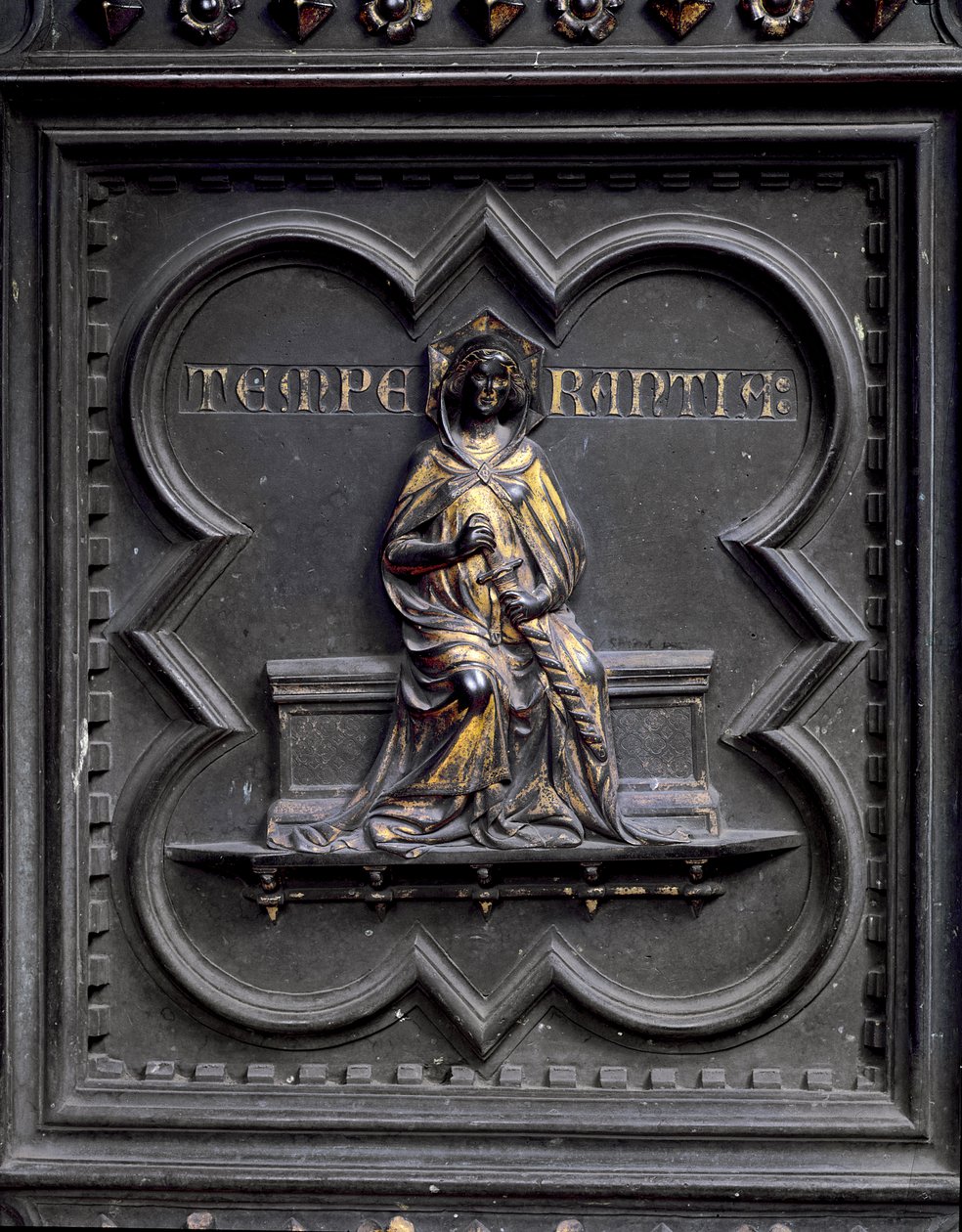 Temperance, panel F jižních dveří baptisteria San Giovanni, 1336 (bronz) od Andrea Pisano