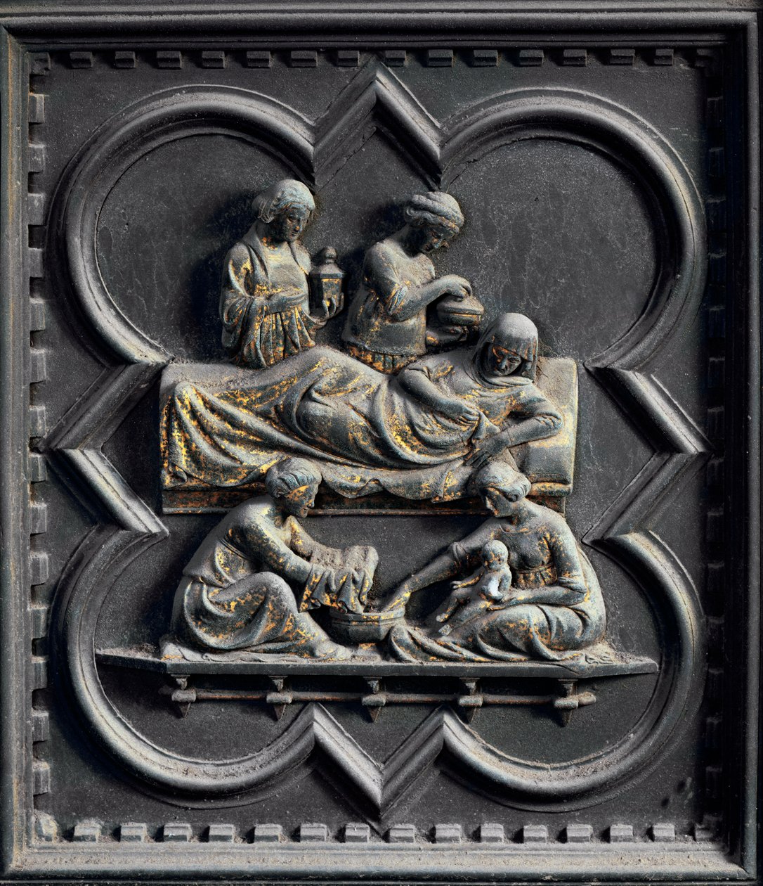 Narození svatého Jana Křtitele, čtvrtý panel jižních dveří baptisteria San Giovanni, 1336 (bronz) od Andrea Pisano