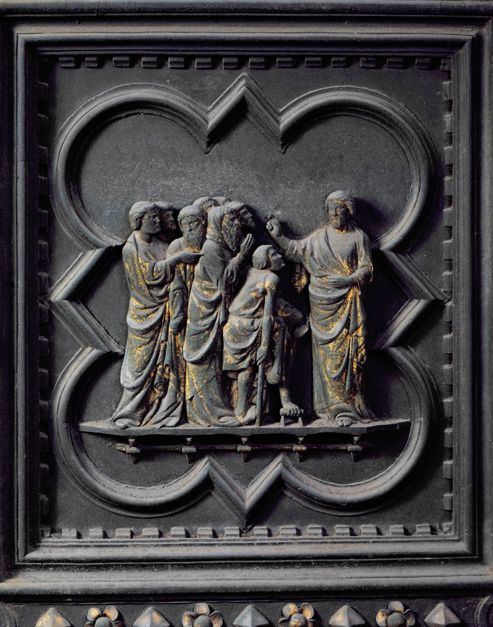 Učedníci navštěvují Ježíše, čtrnáctý panel Jižních dveří baptisteria San Giovanni, 1336 (bronz) od Andrea Pisano