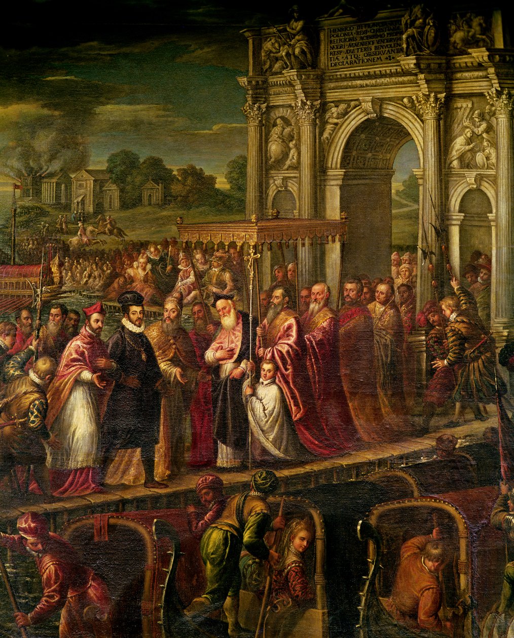 Francouzský král Henri III. (1551-89) na návštěvě Benátek v roce 1574 v doprovodu dóžete Alvise Mocenigo (1570-77) a setkal se s patriarchou Giovanni Trevisanem z pokoje čtyř dveří od Andrea Vicentino