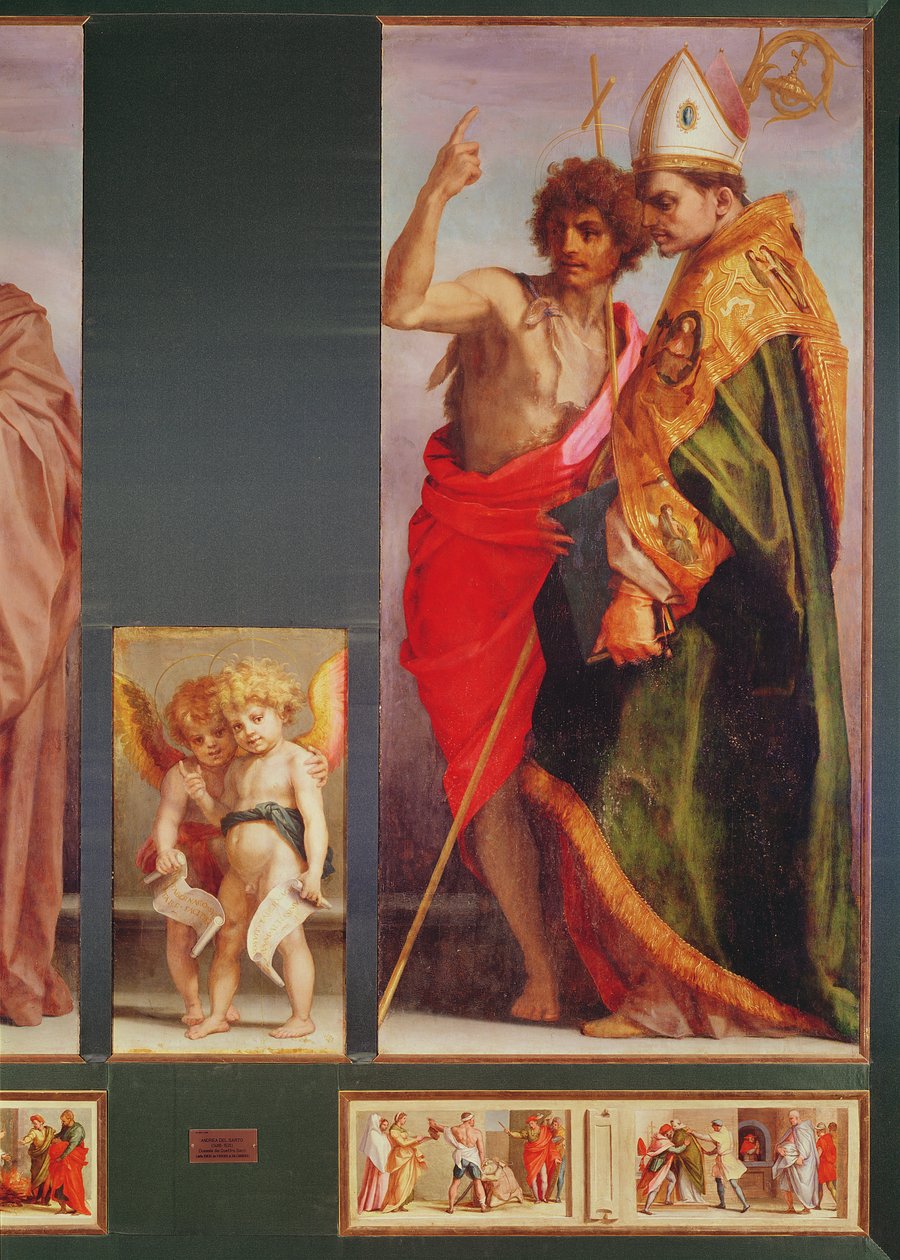 Polyptych z opatství Vallombrosa, detail pravé strany zobrazující svatého Jana Křtitele a dalšího svatého, 1528 (detail 50405) od Andrea del Sarto