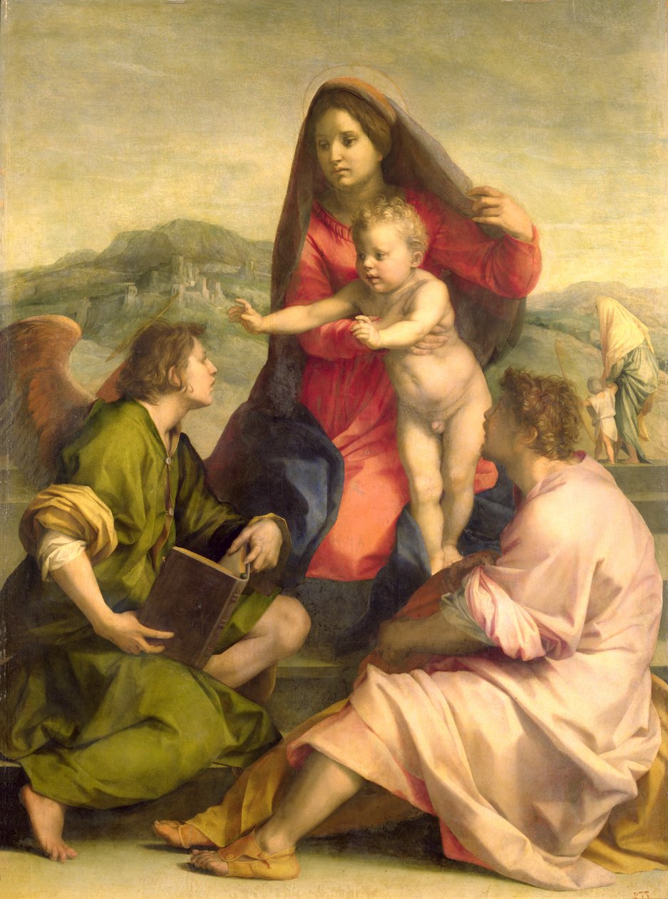Panna a dítě se světcem a andělem, kolem 1522-23 (olej) od Andrea del Sarto