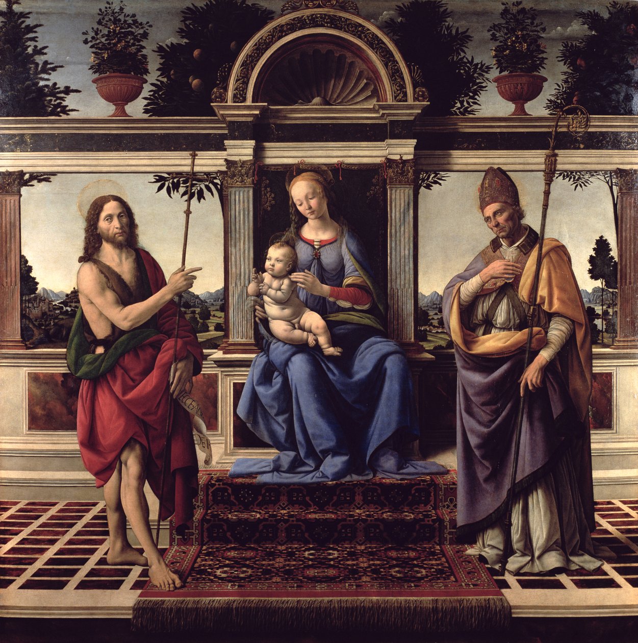 Madona se svatými Janem Křtitelem a Donátem, kolem 1475-83 od Andrea del Verrocchio