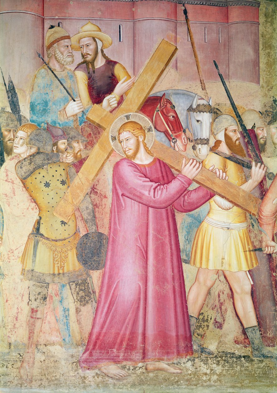 Cesta na Kalvárii, detail Krista nesoucího kříž, kolem 1365 (detail 130096) od Andrea di Bonaiuto