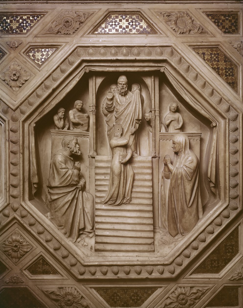 Představení Panny Marie v chrámu, detail ze základny Tabernacle, 1349-59 (mramor) od Andrea di Cione Orcagna