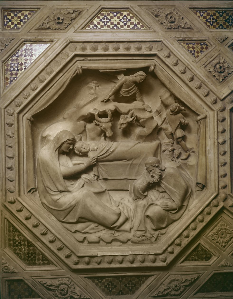 Klanění tří králů, detail ze základny Tabernacle, 1349-59 (mramor) od Andrea di Cione Orcagna