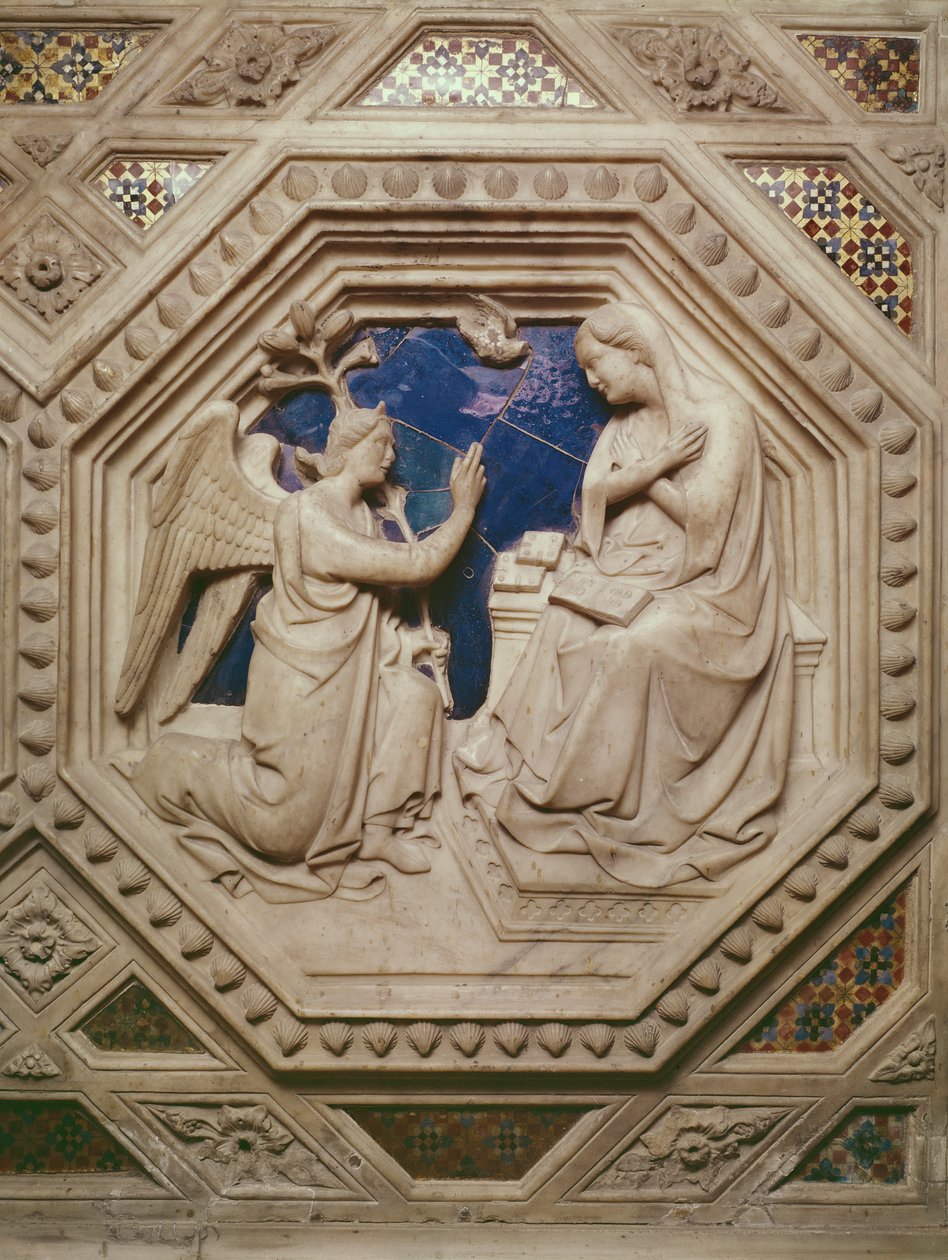 Zvěstování, detail ze základny Tabernacle, 1349-59 (mramor) od Andrea di Cione Orcagna