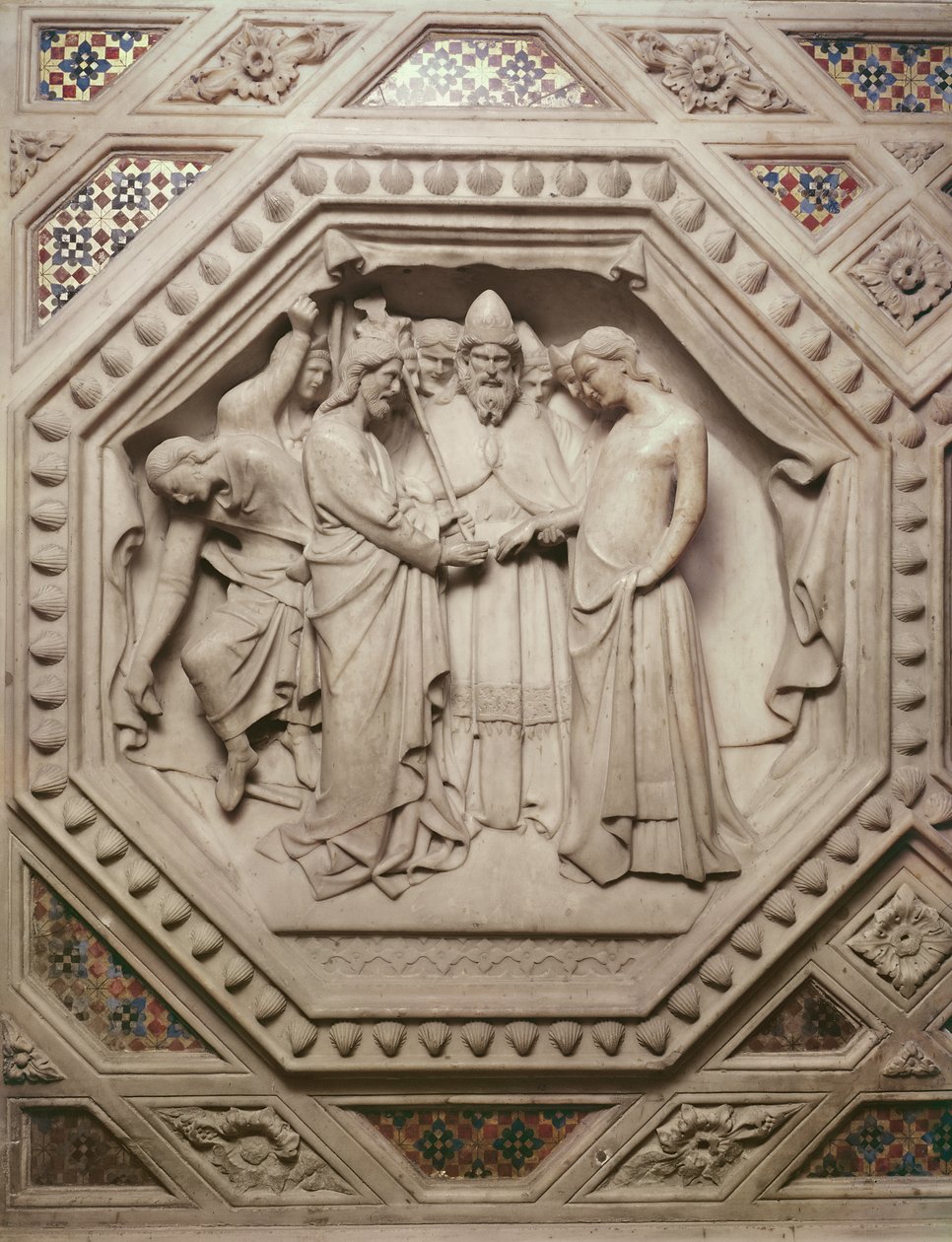 Svatba Panny, detail ze základny Tabernacle, 1349-59 (mramor) od Andrea di Cione Orcagna