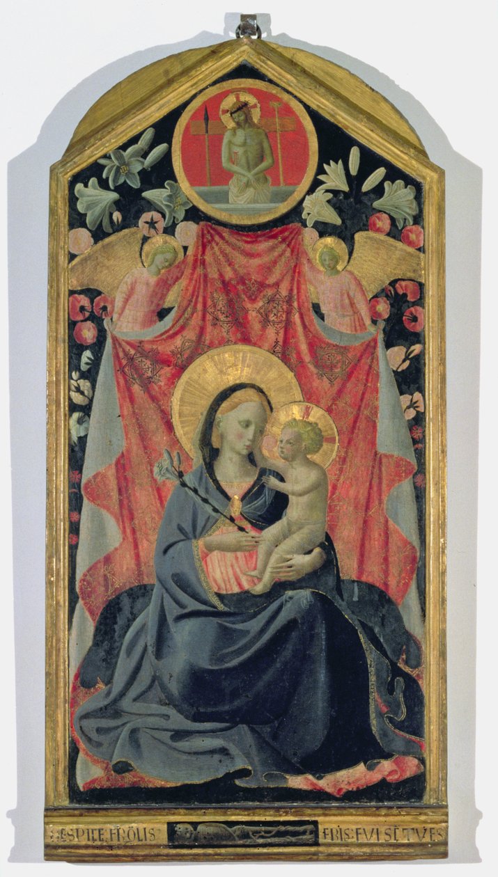 Madona a dítě se dvěma anděly a Kristus vstal z hrobu (tempera na panelu) od Andrea di Giusto Manzini