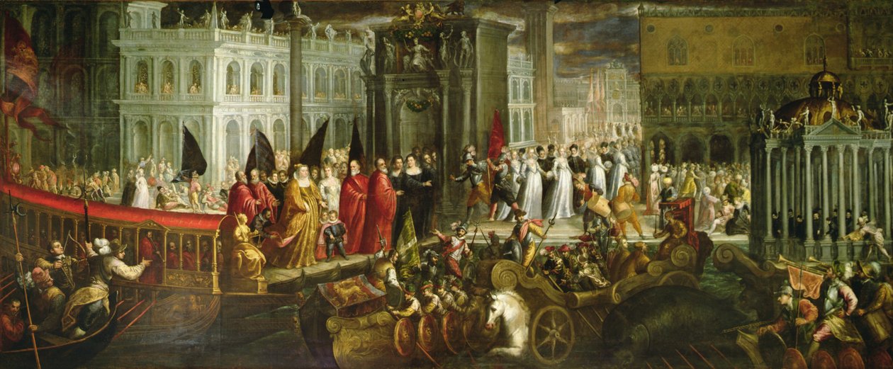 Příjezd Dogaressa Morosina Morosini Grimani do Dóžecího paláce, Benátky, cca 1600 (olej na plátně) od Andrea Vicentino
