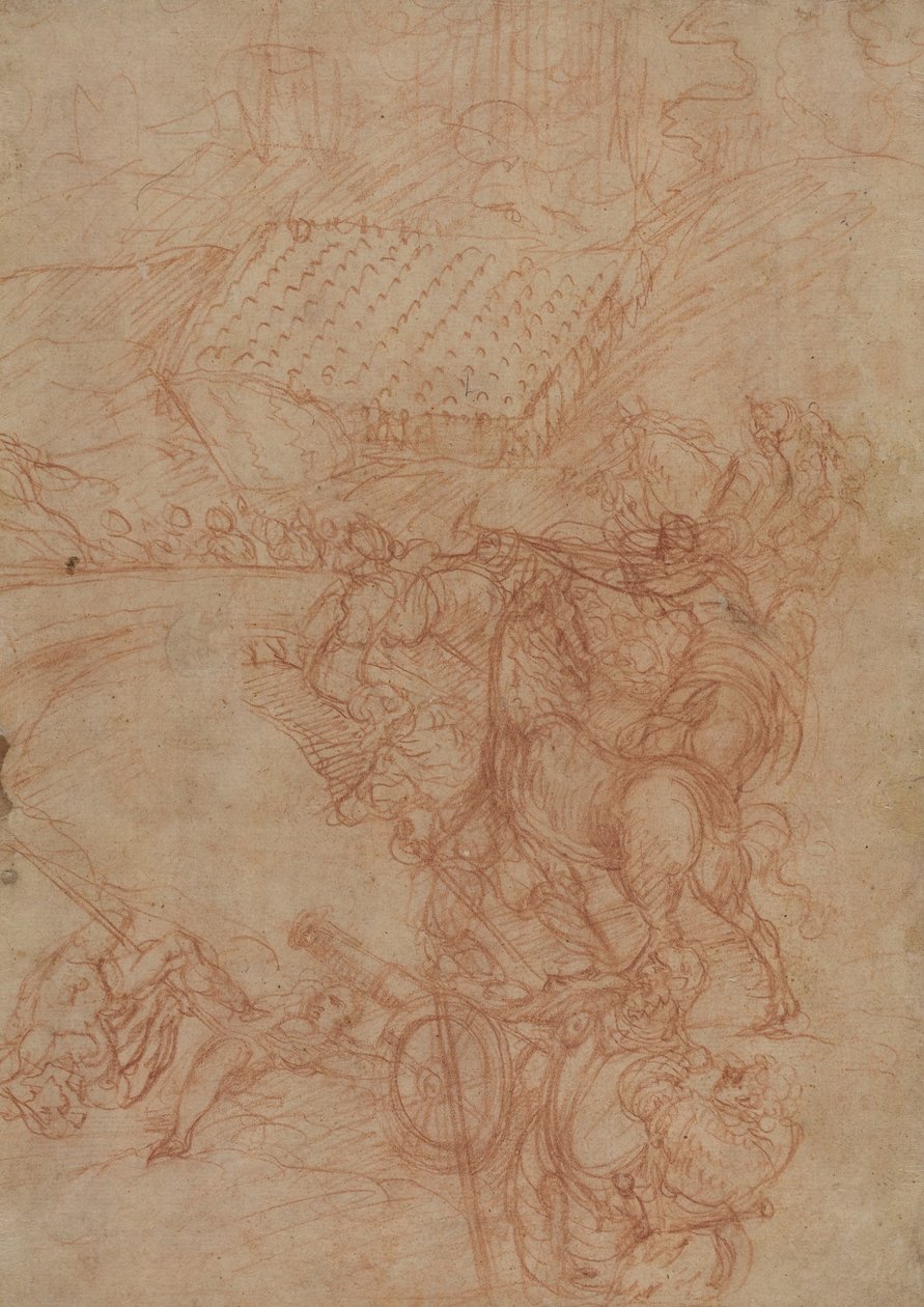 Bitva u Spoleta, asi 1575 (červená křída na papíře) od Andrea (1539-1614) Vicentino
