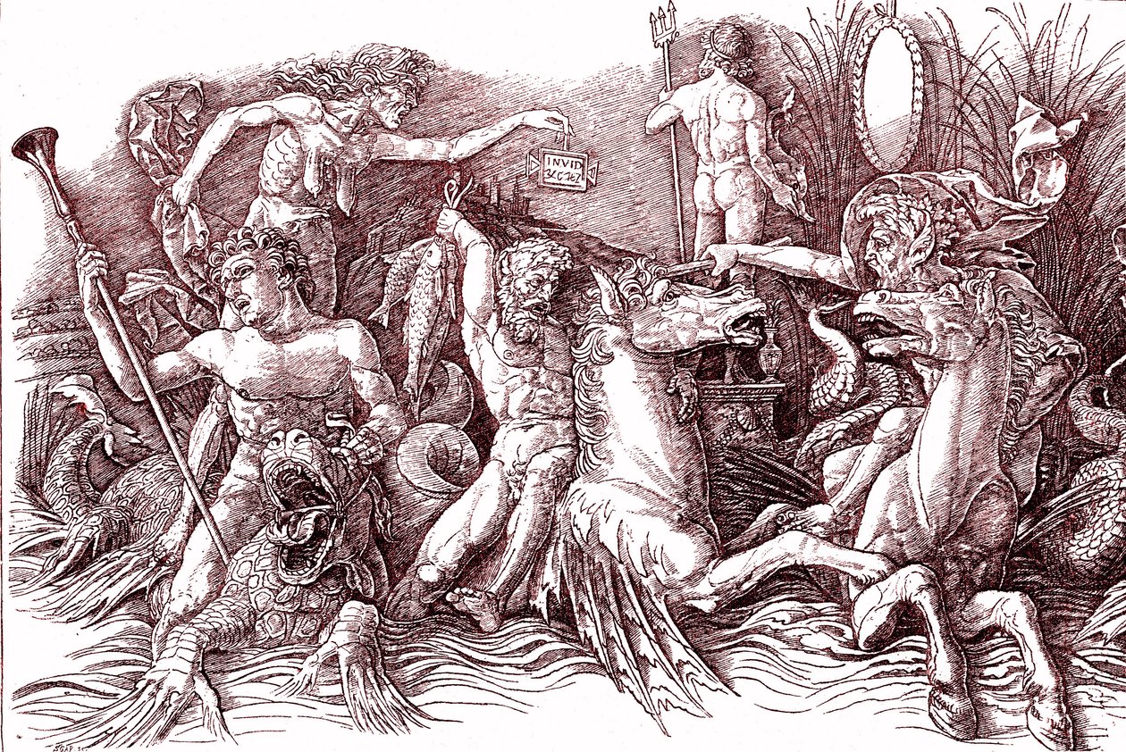Bitva mořských bohů po Andrei MANTEGNA (1431-1506). od Andrea (after) Mantegna