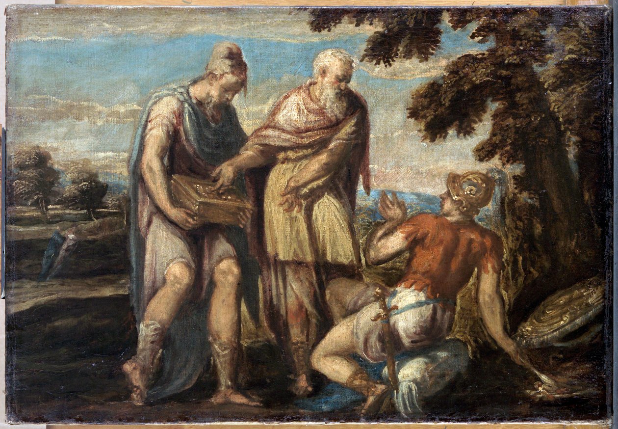 Manius Curius Dentatus (3eme siècle avant JC) od Schiavone, Andrea (asi 1520-1582). Olej na plátně, rozměr: 58x84, c. 1560, Uměleckohistorické muzeum, Vienne od Andrea Schiavone