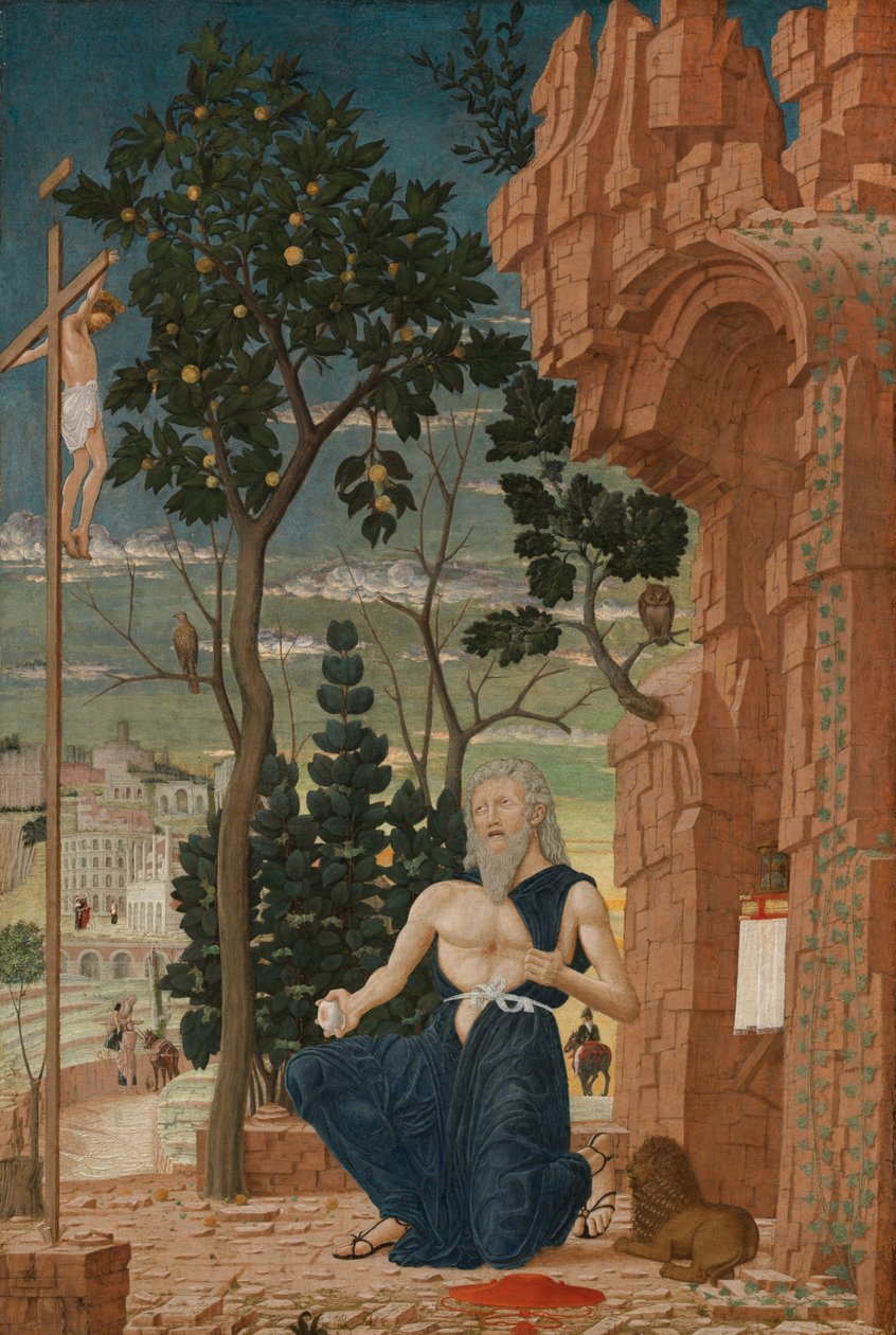 Svatý Jeroným v divočině, kolem 1475 (tempera na topolovém panelu) od Andrea (follower of) Mantegna