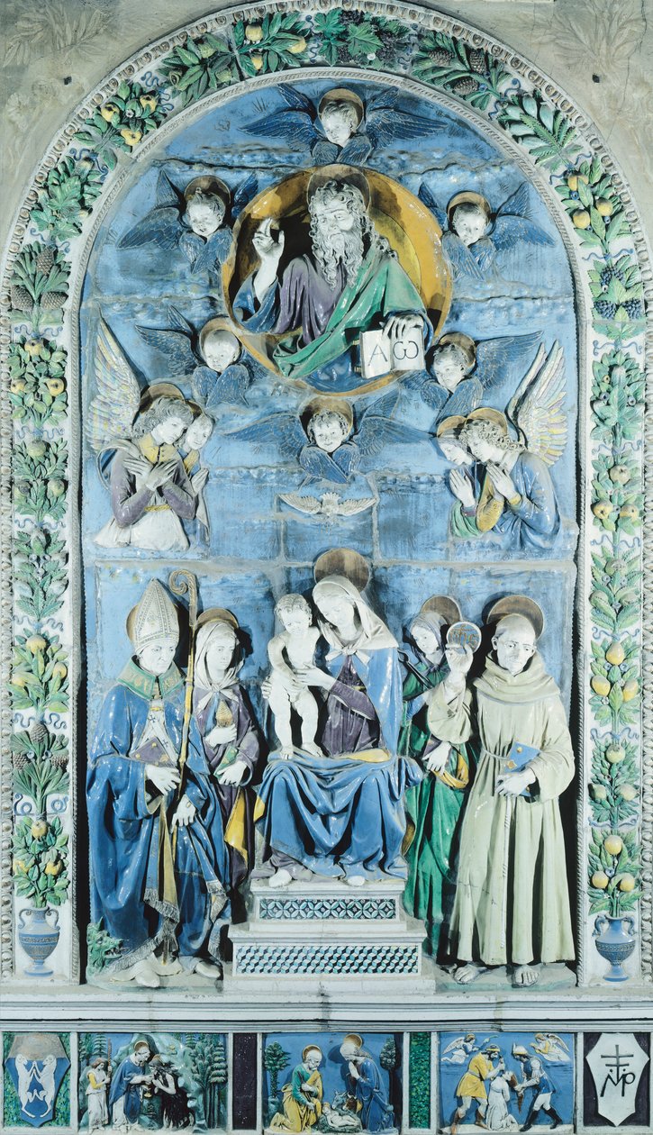 Madona s dítětem se čtyřmi svatými, v Itálii, Arezzo, Katedrála (keramika) od Andrea (workshop of) Della Robbia