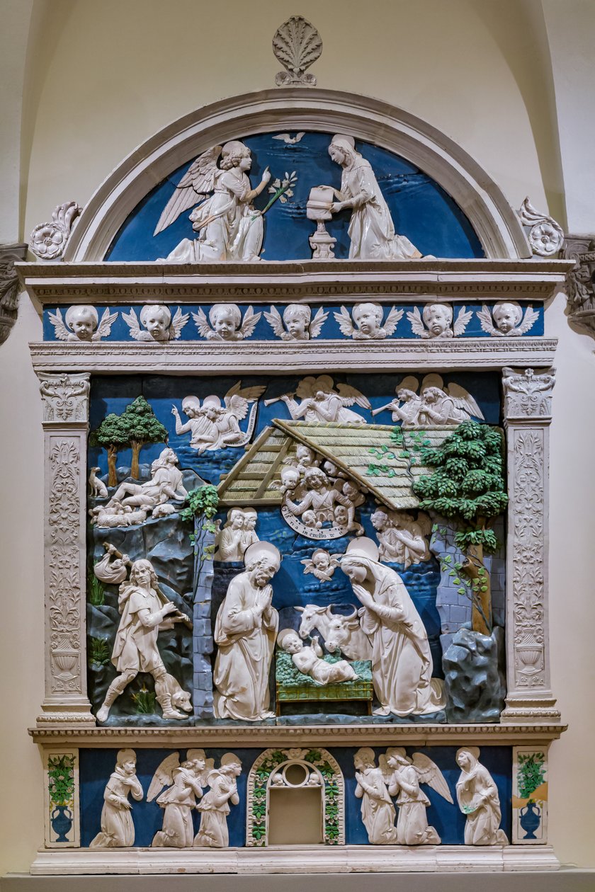 Narození Páně, Klanění pastýřů a Zvěstování Páně od Andrea (workshop of) Della Robbia