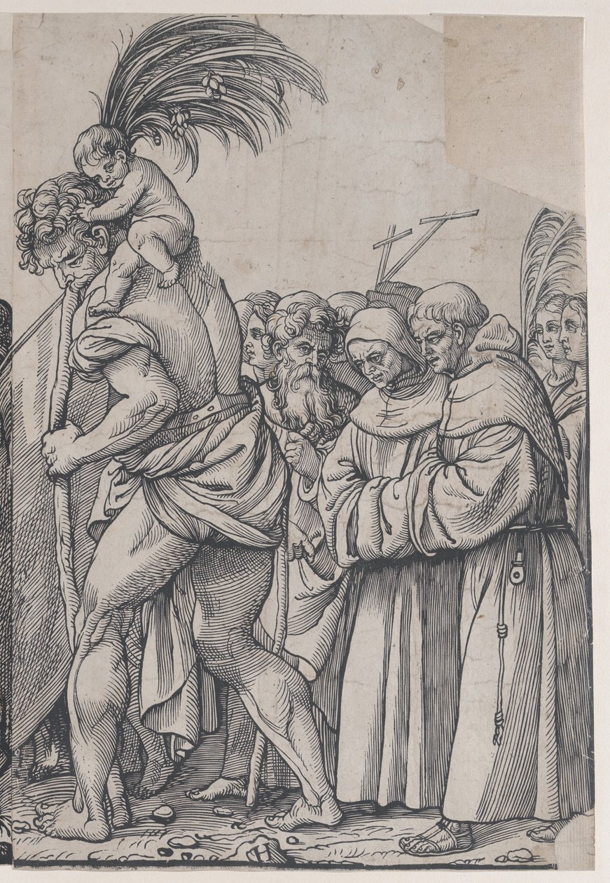 Část H: Svatý Kryštof nesoucí Ježíška, z Triumph of Christ, 1836. od Andrea Andreani