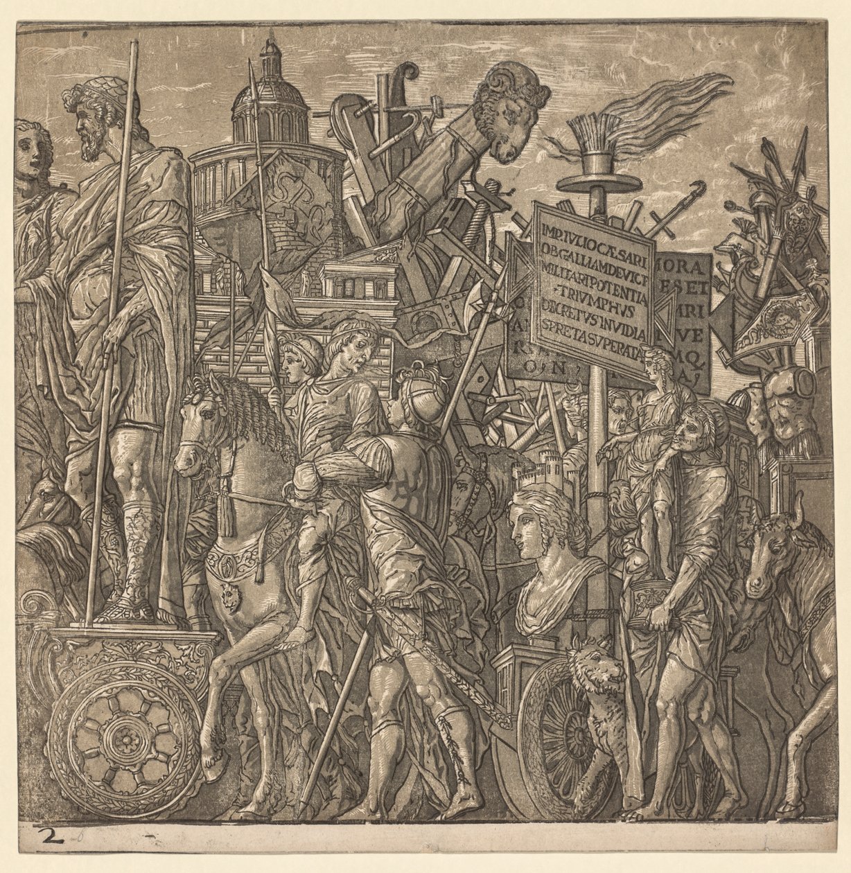 Triumf Julia Caesara: Kolosální sochy a obléhací zařízení, 1593-99. od Andrea Andreani