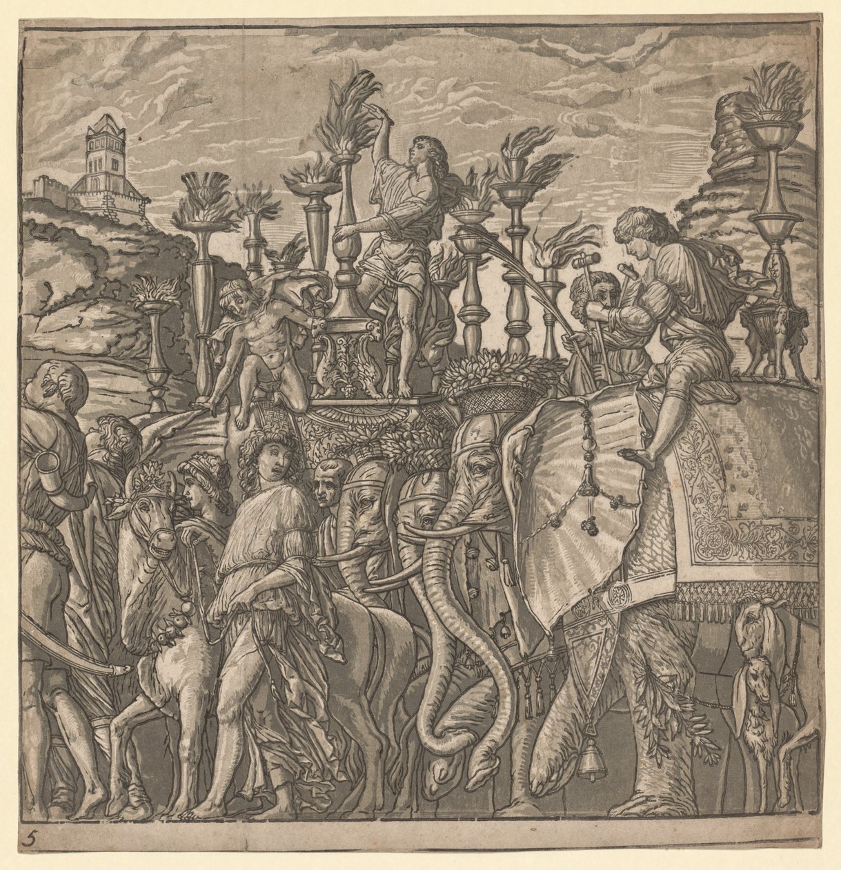 Triumf Julia Caesara: Sloni nesoucí pochodně, 1593-99. od Andrea Andreani