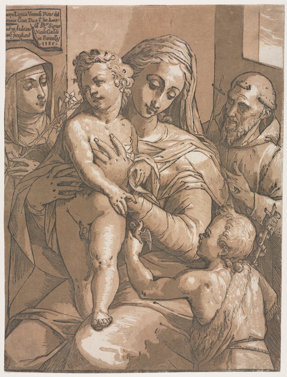 Panna a dítě se svatým Janem, svatá Kateřina Sienská a svatý František, 1585. od Andrea Andreani