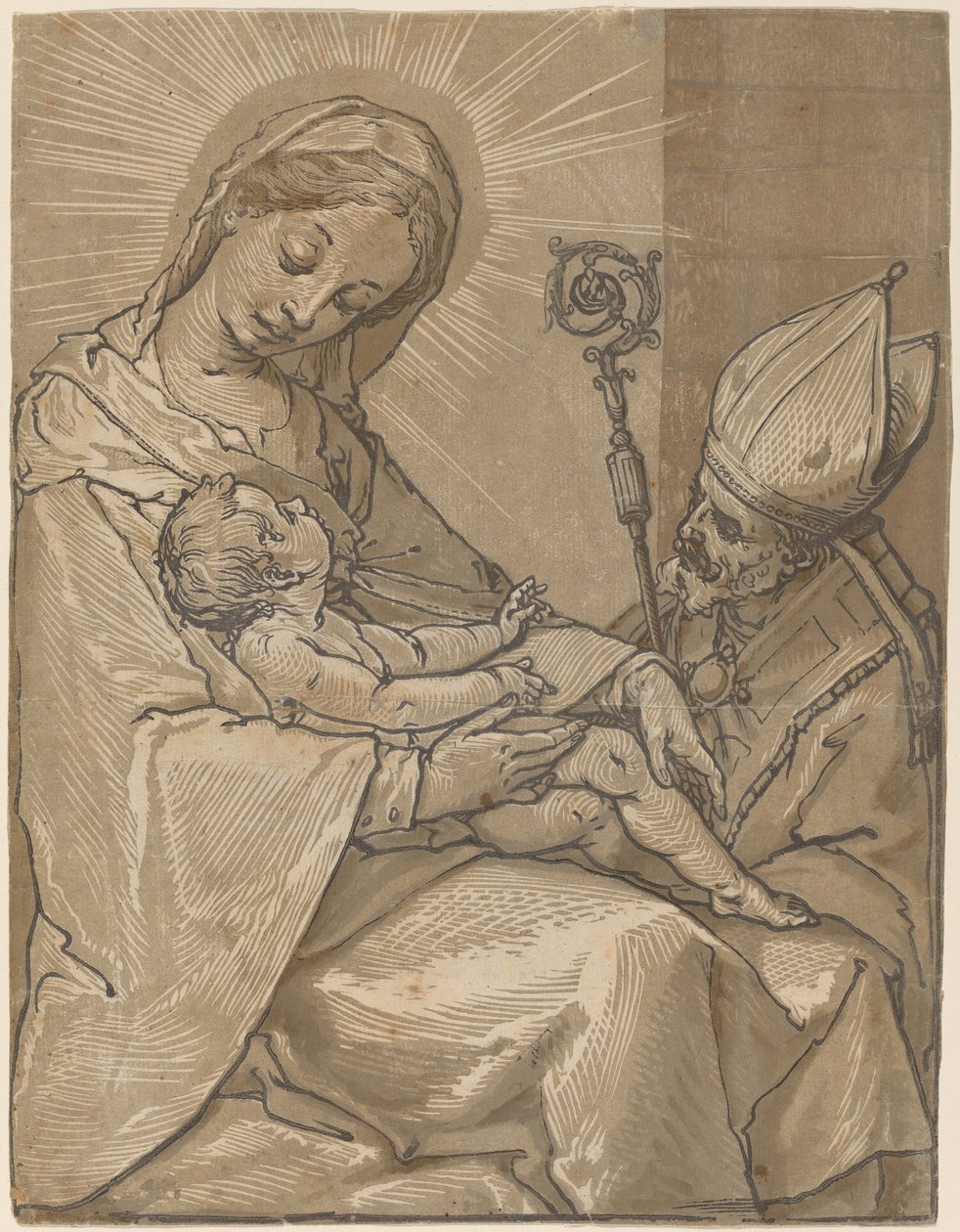 Madona a dítě s biskupem od Andrea Andreani after Alessandro Casolani