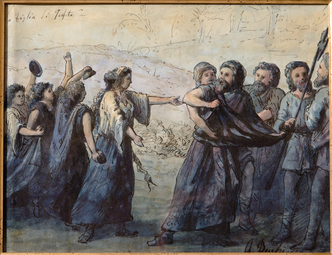Kresba tuší Dcera Jeftova (akvarel), cm. 31 x 23,5. od Andrea Becchi