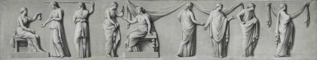 Grisaille panel zobrazující ženský průvod se slzami od Andrea Casali