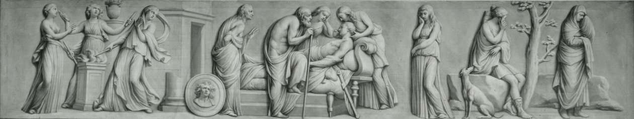 Grisaille panel, zobrazující scénu smrti Meleagera od Andrea Casali