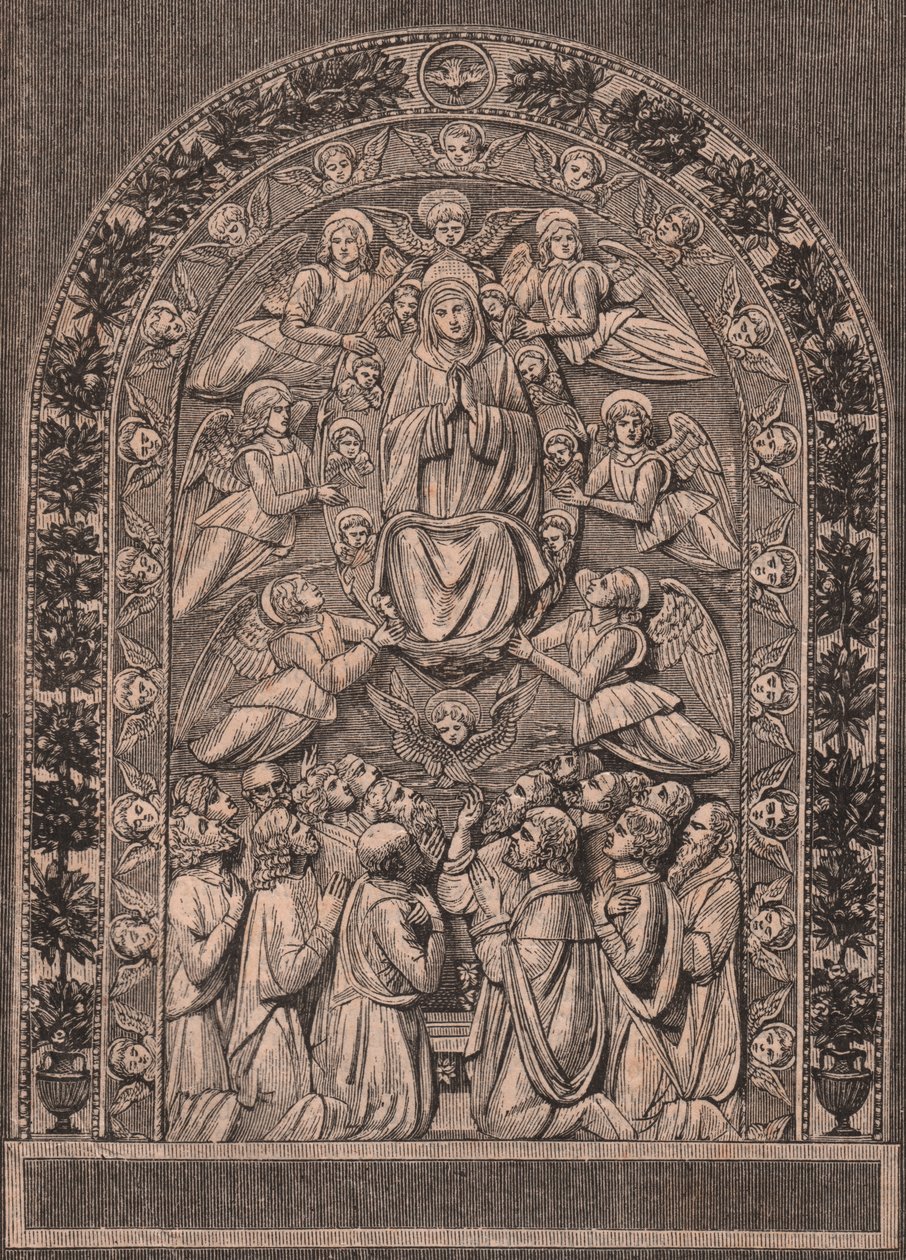 Nanebevzetí Panny Marie, dílna Andrea della Robbia (1435-1525 nebo 1528), Pinacoteca di Citta di Castello, Umbria, Itálie, dřevoryt z Le cento citta d