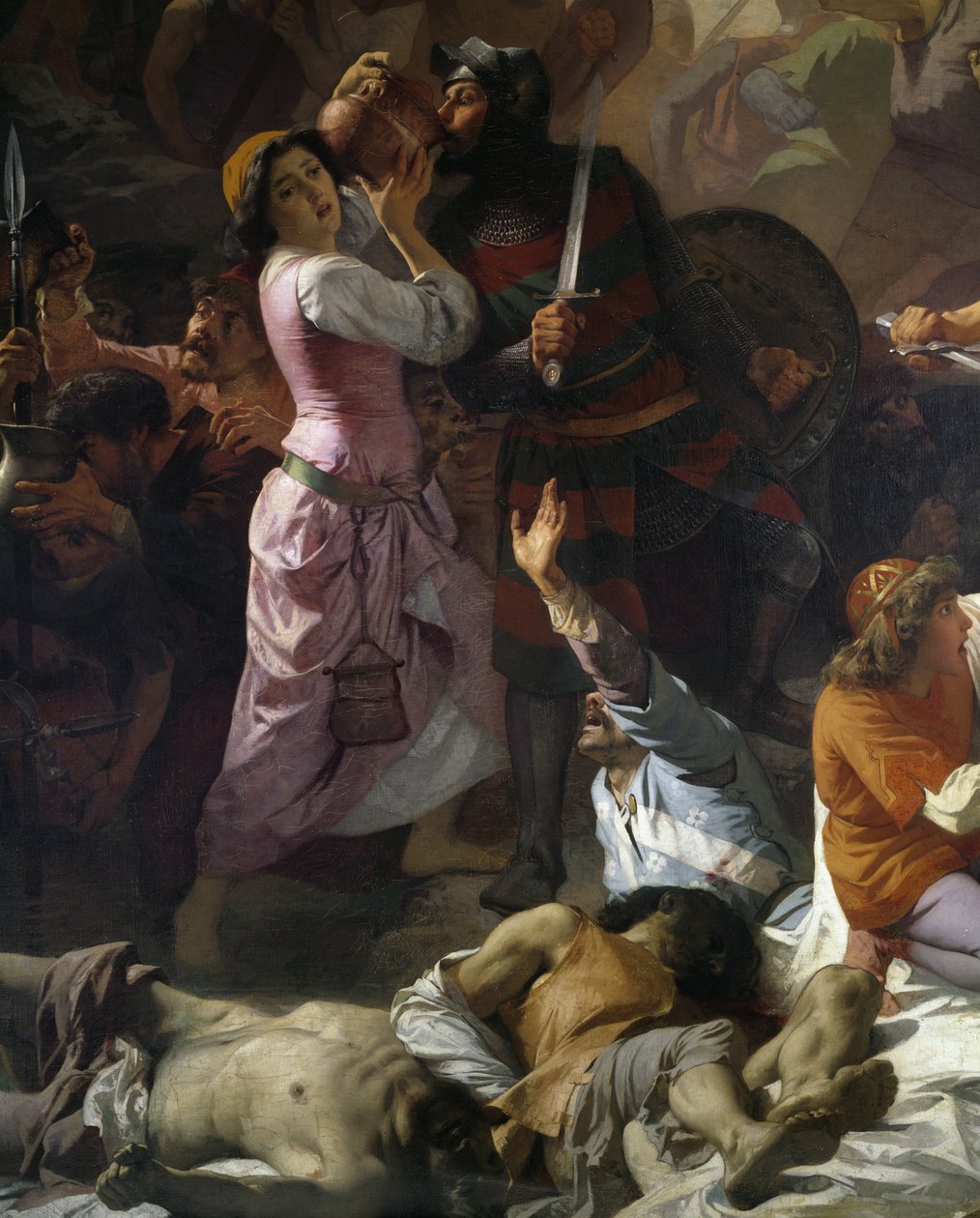 Střet mezi občany Tortony a císařskou armádou, detail ze Stálosti Tortony nebo Žízeň Tortony od Andrea Gastaldi