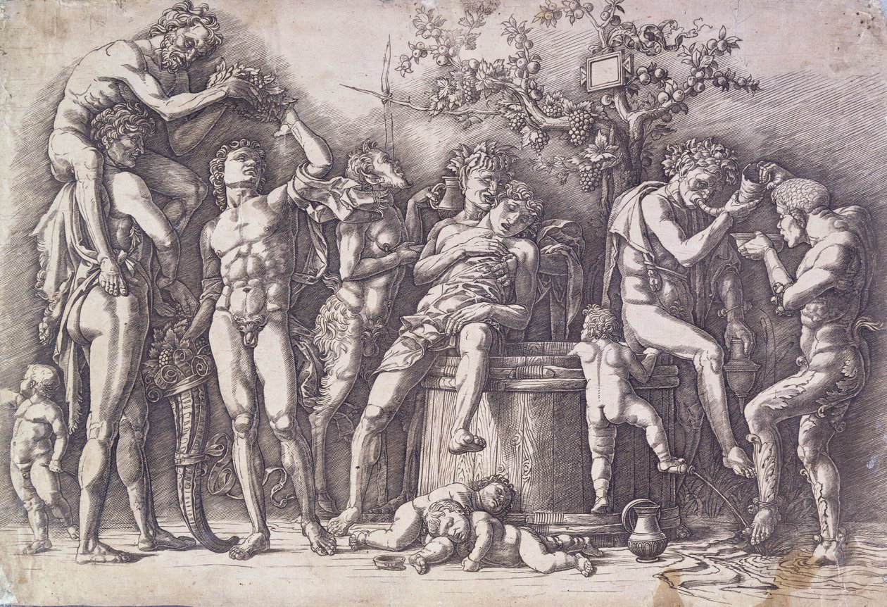 Bakchanal s lisem na víno, c. 1475 od Andrea Mantegna