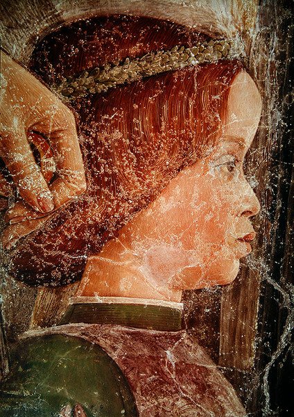 Příjezd kardinála Francesca Gonzagy, detail jednoho z jeho mladších bratrů, asi 1465-74 (detail 78454) od Andrea Mantegna