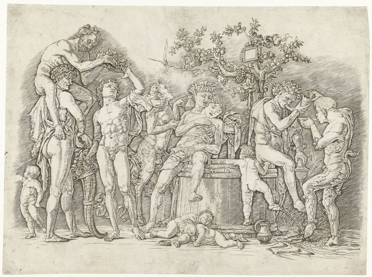 Bacchanal se satyry a bakchanty v lisu od Andrea Mantegna