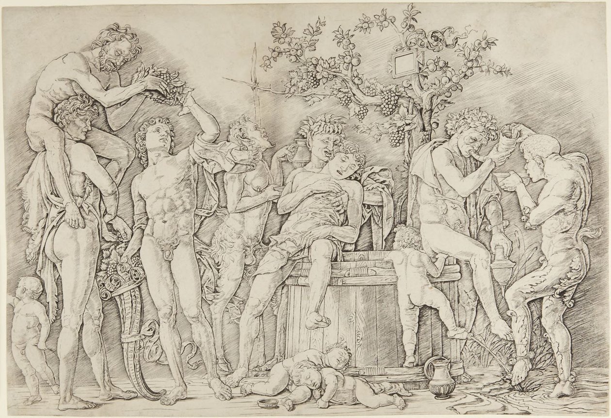Bacchanálie s vinným lisem od Andrea Mantegna