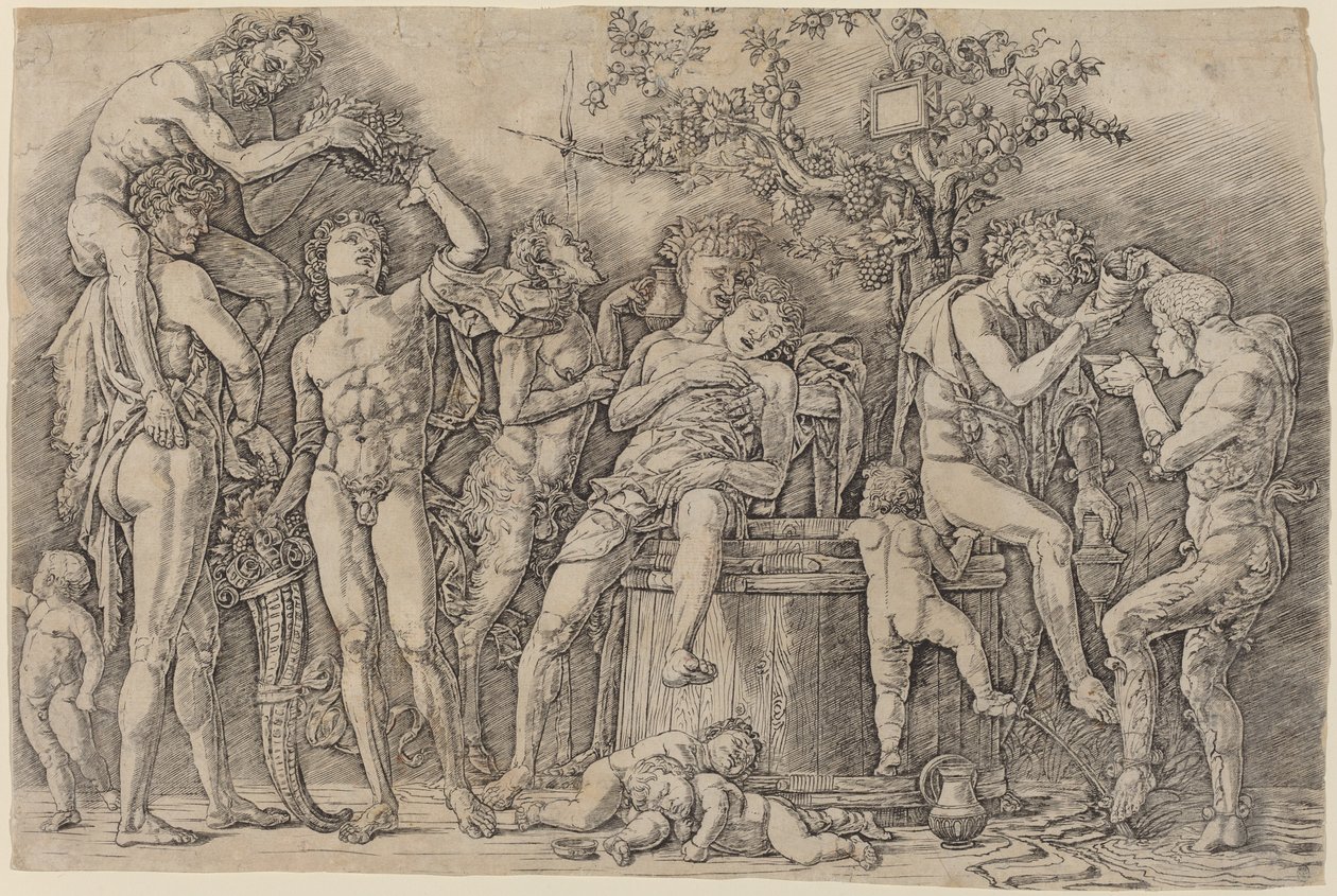 Bacchanal s kádí na víno od Andrea Mantegna