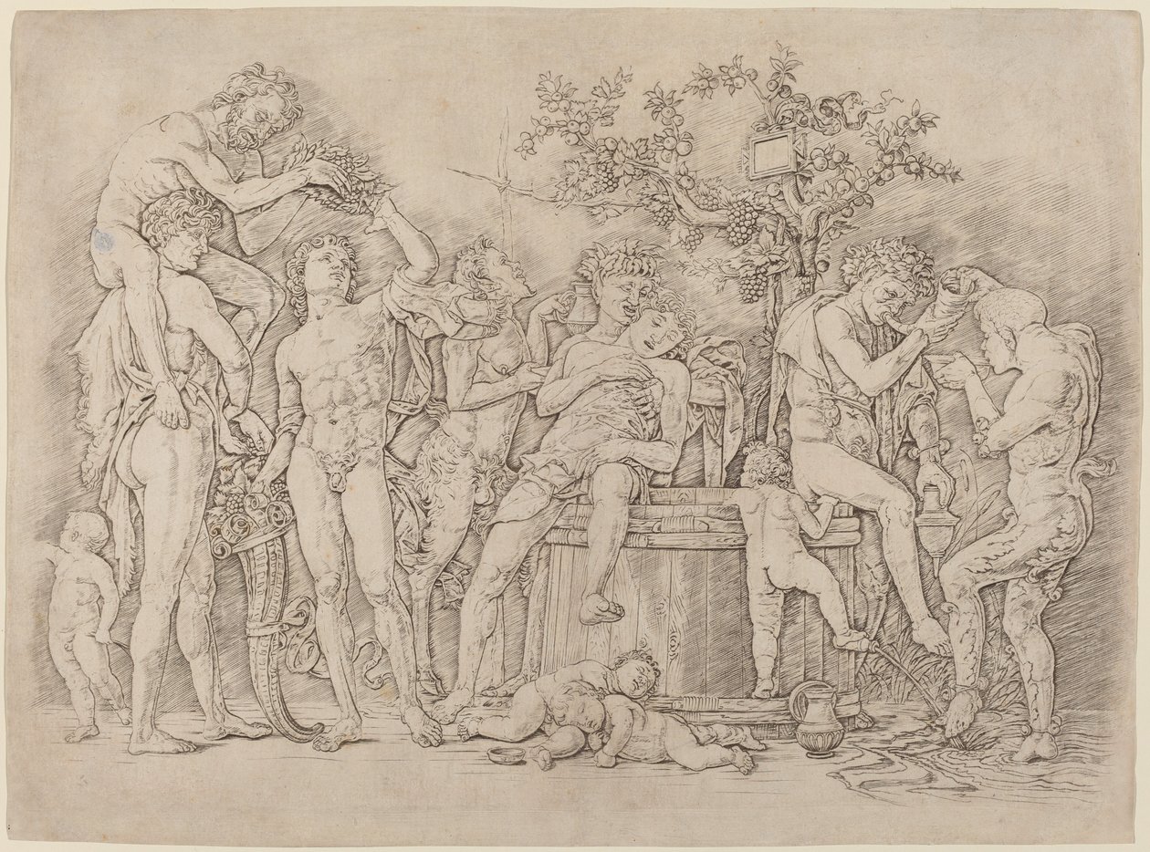 Bacchanal s kádí na víno od Andrea Mantegna