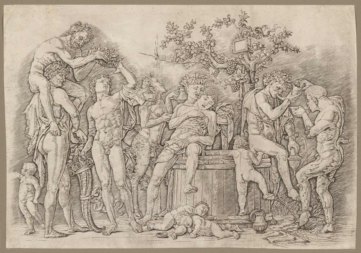 Bacchanal s kádí na víno od Andrea Mantegna