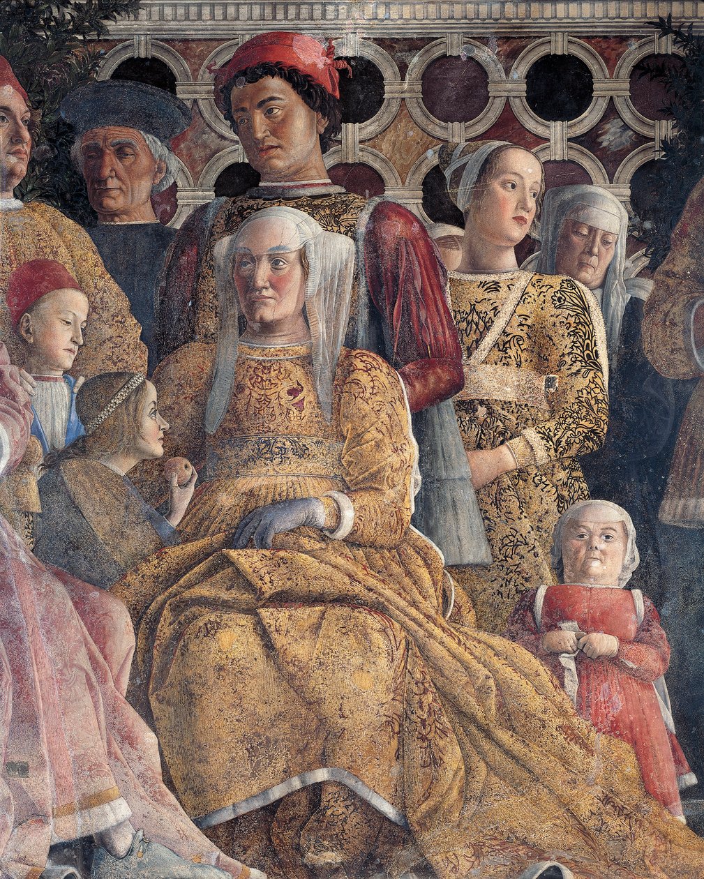 Barbara Braniborská s dcerou Paulou a Rodolfo Gonzaga, detail ze soudní zdi, od Andrea Mantegna (1431-1506), freska, hrad San Giorgio, Svatební komnata nebo Camera Picta, Mantova od Andrea Mantegna