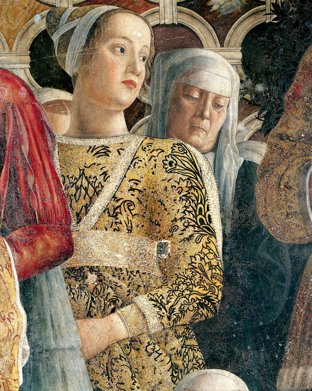 Barbarina Gonzaga, detail z Court Wall od Andrea Mantegna (1431-1606), freska, hrad San Giorgio, Svatební komnata nebo Camera Picta, Mantova od Andrea Mantegna