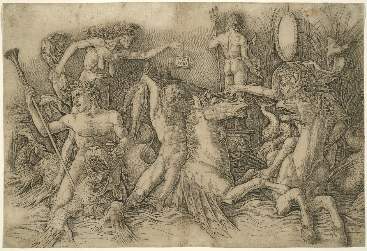 Bitva mořských bohů, levá polovina vlysu od Andrea Mantegna