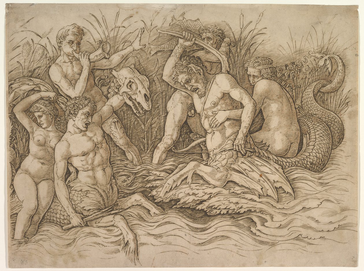 Bitva mořských bohů (pravá část vlysu) od Andrea Mantegna
