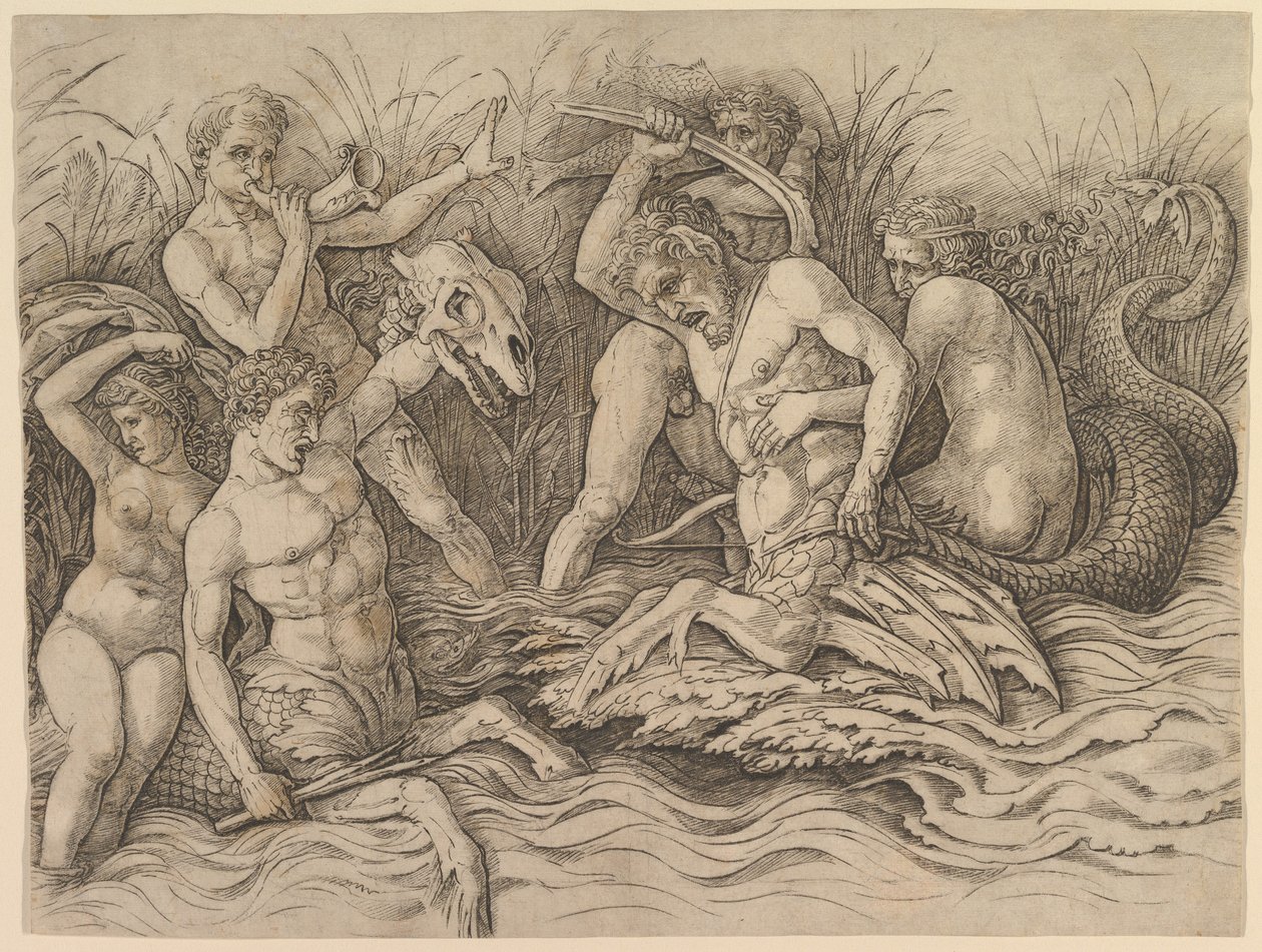 Bitva mořských bohů (pravá část vlysu) od Andrea Mantegna