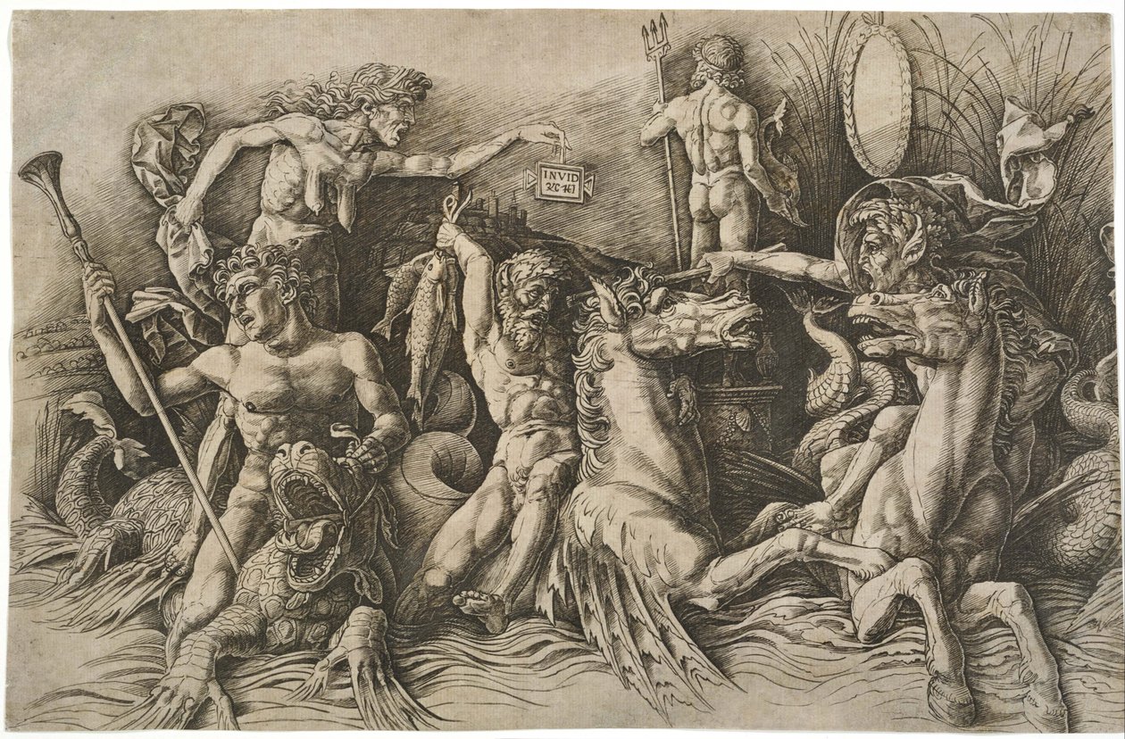 Bitva mořských bohů od Andrea Mantegna